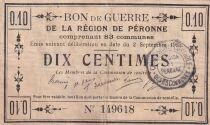 France 10 centimes - Bon de guerre de P&eacute;ronne - 02-09-1915 - S&eacute;rie N&deg;149618