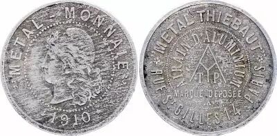 France 10 Centimes - ESSAI M�tal-Monnaie - Thiebault - 1910 - VF