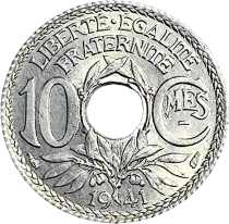 France 10 Centimes LINDAUER - 1941 - Type en Zinc