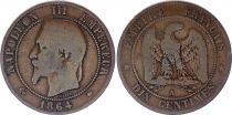 France 10 Centimes Napoleon III Laureate head - 1864 A Paris - G to Fine - KM.798.1