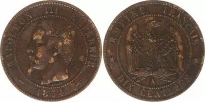 France 10 Centimes Napoleon III Nude head - 1854 A Paris