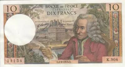 France 10 Francs  - Voltaire - 02-08-1973 - Serial K.904