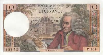 France 10 Francs  - Voltaire - 06-03-1969 - Serial D.467