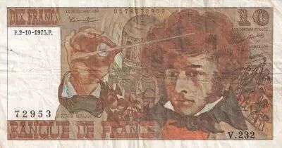 France 10 Francs - Berlioz -  02-10-1975 - Serial V.232