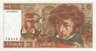 France 10 Francs - Berlioz - 01-08-1974 - Serial J.78