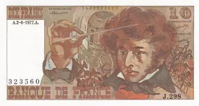France 10 Francs - Berlioz - 02-06-1977 - Serial J.298 - P.150