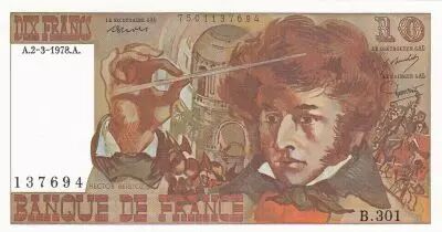 France 10 Francs - Berlioz - 02.03.1978 - Serial B.301