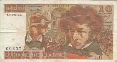 France 10 Francs - Berlioz - 04-04-1974 - Serial J.41