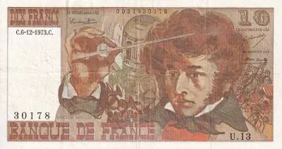 France 10 Francs - Berlioz - 06-12-1973 - Serial U.13 - VF to XF - P.150