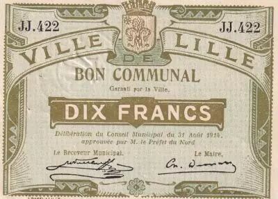 France 10 francs - City of Lille - 31-08-1914 - S�rie JJ 422