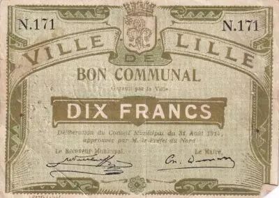France 10 francs - City of Lille - 31-08-1914 - S�rie N 171