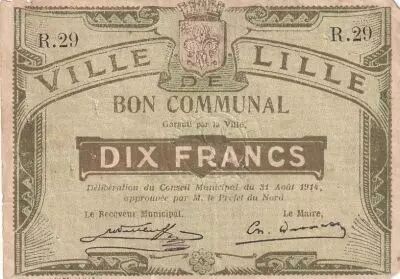 France 10 francs - City of Lille - 31-08-1914 - S�rie R 29