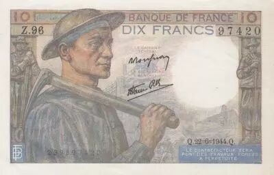 France 10 Francs - Miner - 22-06-1944 - Serial Z.96