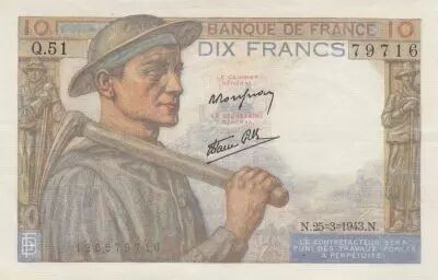 France 10 Francs - Miner - 25-03-1943 - Serial Q.51