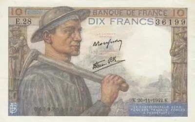 France 10 Francs - Miner - 26-11-1942 - Serial E.28