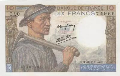 France 10 Francs - Miner - 26-11-1942 - Serial Q.20