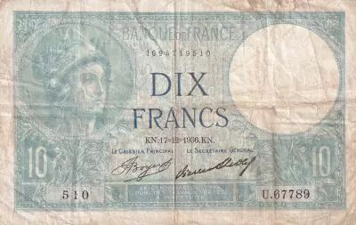 France 10 Francs - Minerva -  17-12-1936 - Serial U.67789