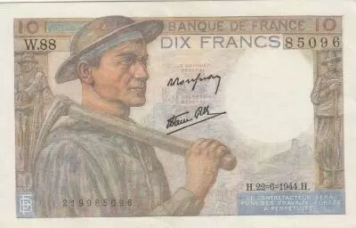 France 10 Francs - Minerva -  22-06-1944 - Serial W.88