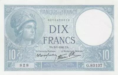 France 10 Francs - Minerva - 02-01-1941 - Serial G.83137