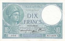 France 10 Francs - Minerva - 07-09-1939 - Serial N.71478 - P.73