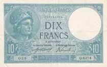 France 10 Francs - Minerva - 13-08-1918 - Serial Q.6374 - P.73