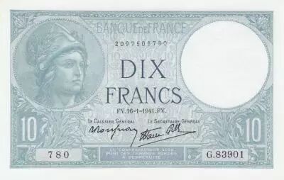 France 10 Francs - Minerva - 16-01-1941 - Serial G.83901