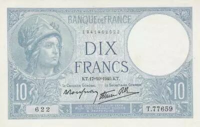France 10 Francs - Minerva - 17-10-1940 - Serial  T.77659