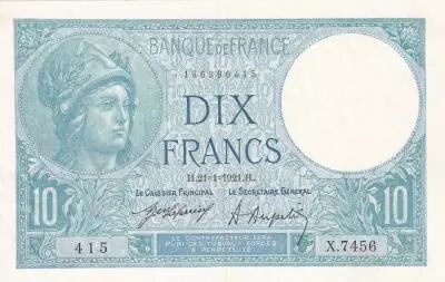 France 10 Francs - Minerva - 21-01-1921- Serial X.7456