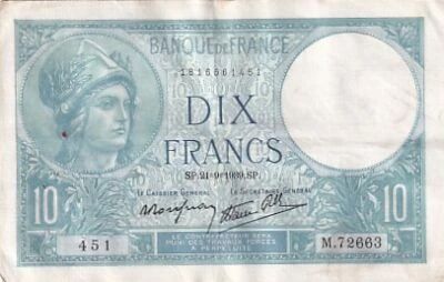 France 10 Francs - Minerva - September 21, 1939 - M Series