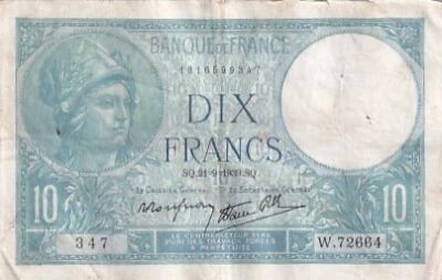 France 10 Francs - Minerva - September 21, 1939 - W Series