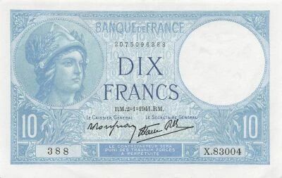 France 10 Francs - Minerve - 02-01-1941 - S�rie X.83004