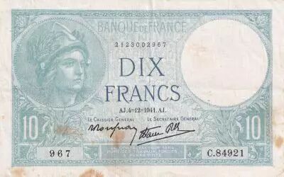 France 10 Francs - Minerve - 04-12-1941 - S�rie C.84921 - F.07.30