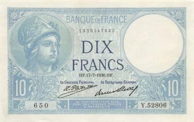 France 10 Francs - Minerve - 17-07-1930 - S�rie Y.52806