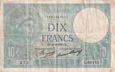 France 10 Francs - Minerve - 25-02-1937 - S�rie L.68115 - TB - F.06.18