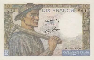 France 10 Francs - Mineur - 13-01-1944 - S�rie A.62