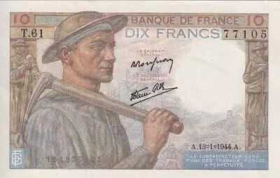 France 10 Francs - Mineur - 13-01-1944 - S�rie T.61 - F.08.10