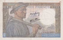 France 10 Francs - Mineur - 19-11-1942 - Série A.18 - F.08.05