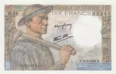 France 10 Francs - Mineur - 22-06-1944 - S�rie W.88