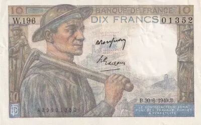 France 10 Francs - Mineur - 30-06-1949 - S�rie W.196 - F.08.22