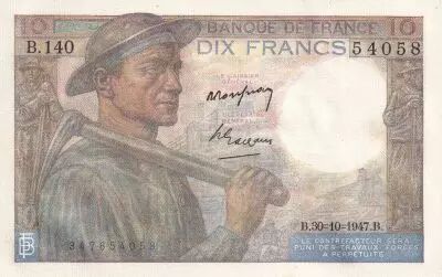 France 10 Francs - Mineur - 30-10-1947 - S�rie B.140 - F.08.18