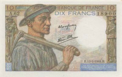 France 10 Francs - Minor - 13-01-1944 - Serial A.62