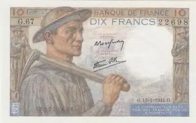 France 10 Francs - Minor - 13-01-1944 - Serial G.67