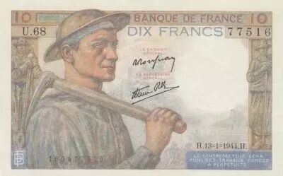 France 10 Francs - Minor - 13-01-1944 - Serial U.68