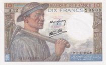 France 10 Francs - Minor - 15-10-1942 - Serial A.12 - P.99