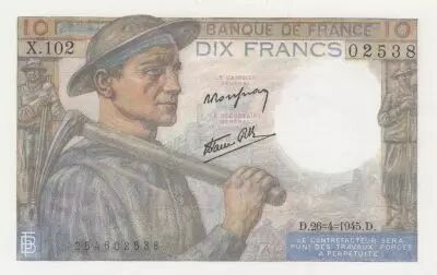 France 10 Francs - Minor - 26-04-1945 - Serial X.102