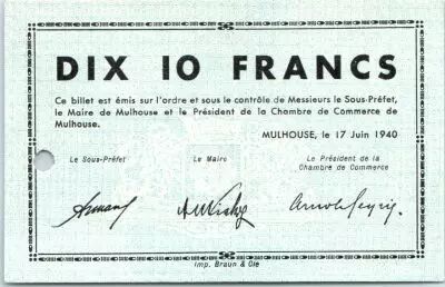 France 10 Francs , Mulhouse Chambre de Commerce, S�rie C, 1 Perforation - Annulation ?