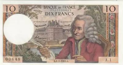 France 10 Francs - Voltaire - 04-01-1963 - Serial A.1 - Small Number