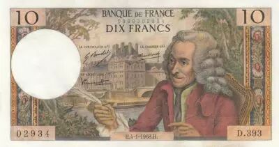 France 10 Francs - Voltaire - 04-01-1968 - Serial D.393