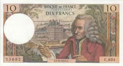 France 10 Francs - Voltaire - 05-11-1970 - Serial C.634