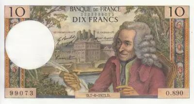 France 10 Francs - Voltaire - 07-06-1973 - Serial O.890